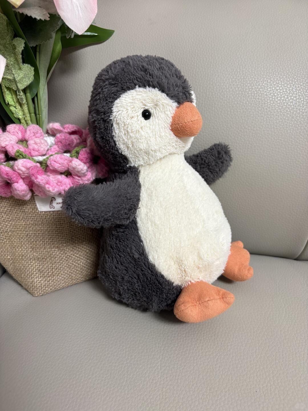 Peanut Penguin plush sewing tutorial showing the turned fabric penguin ready for stuffing