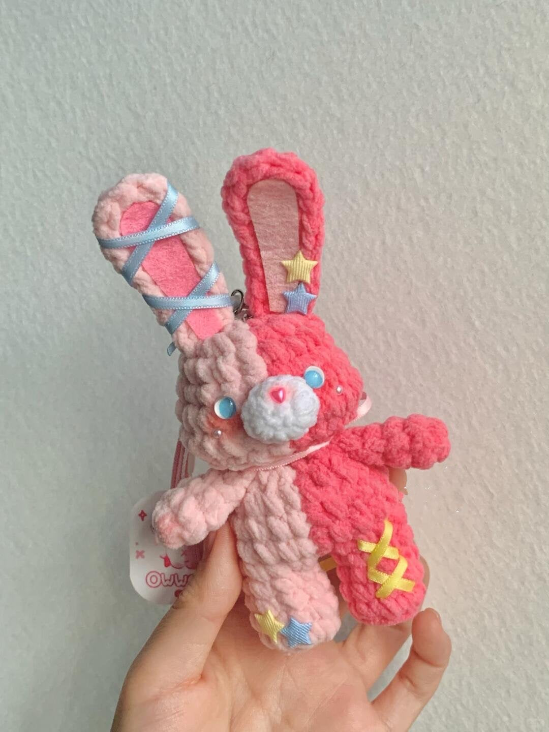 Crochet Amigurumi Pattern | Easter Bunny & Bear Bag Charm Keychain | Velvet Yarn Kawaii Plush PDF