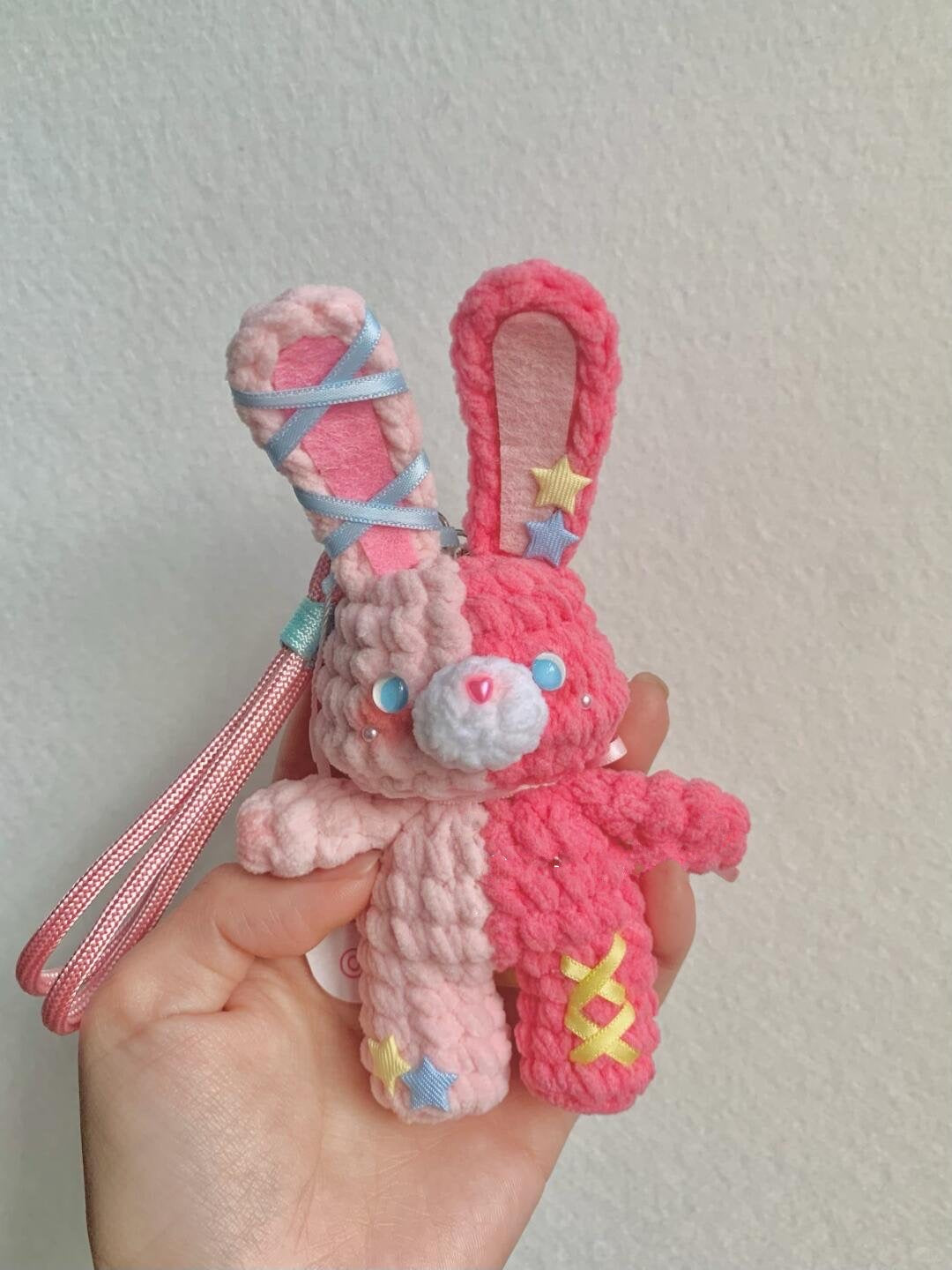 Crochet Amigurumi Pattern | Easter Bunny & Bear Bag Charm Keychain | Velvet Yarn Kawaii Plush PDF