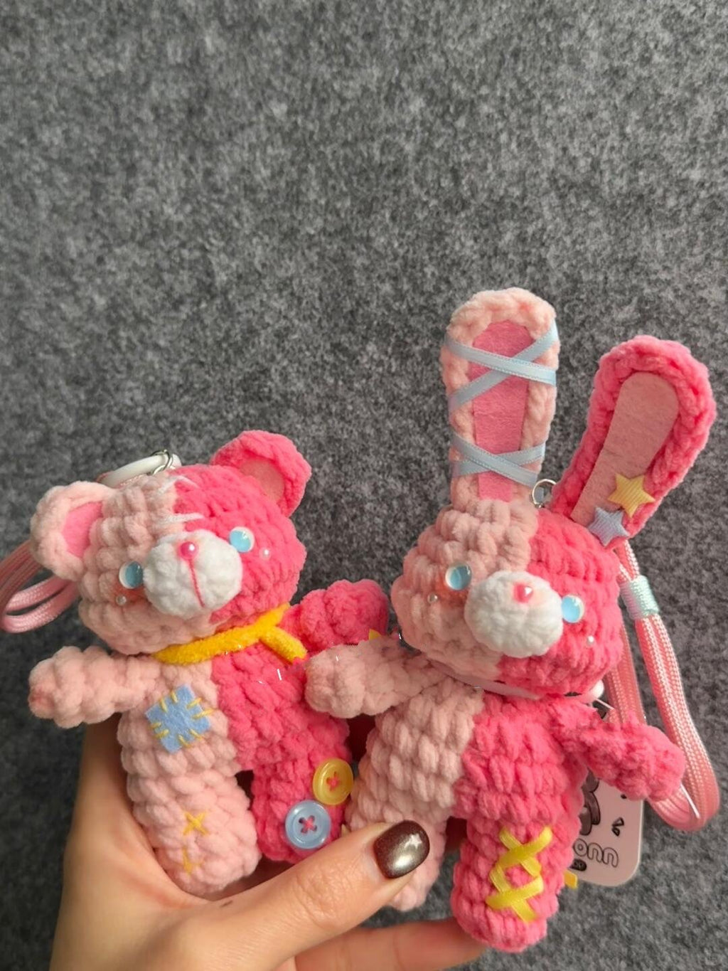 Crochet Amigurumi Pattern | Easter Bunny & Bear Bag Charm Keychain | Velvet Yarn Kawaii Plush PDF