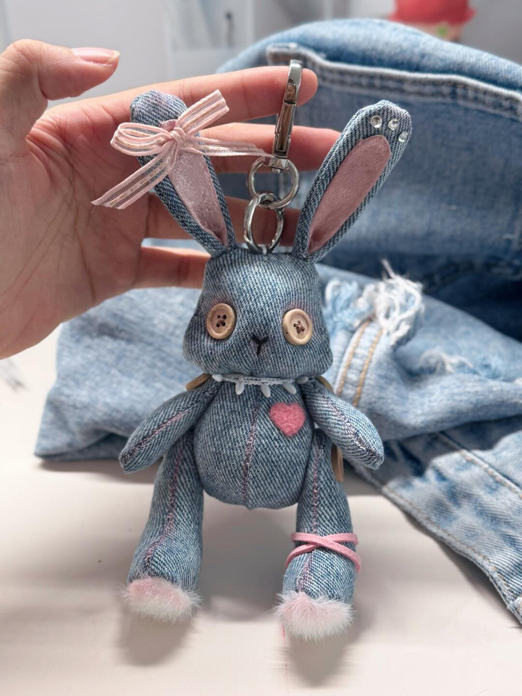 Denim Bunny Sewing Pattern PDF | Creepy Cute Rabbit Bag Charm Tutorial