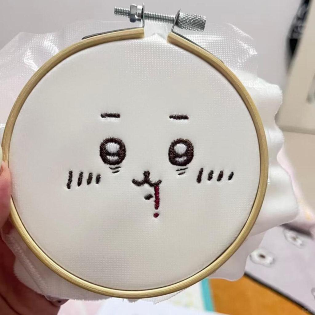 Chiikawa face embroidery with dark red mouth detail