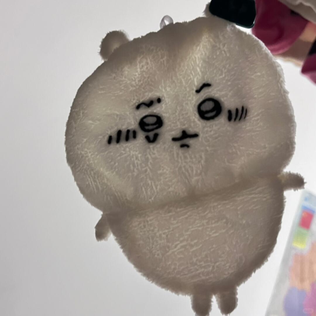 Back view of a round grey Chiikawa plush