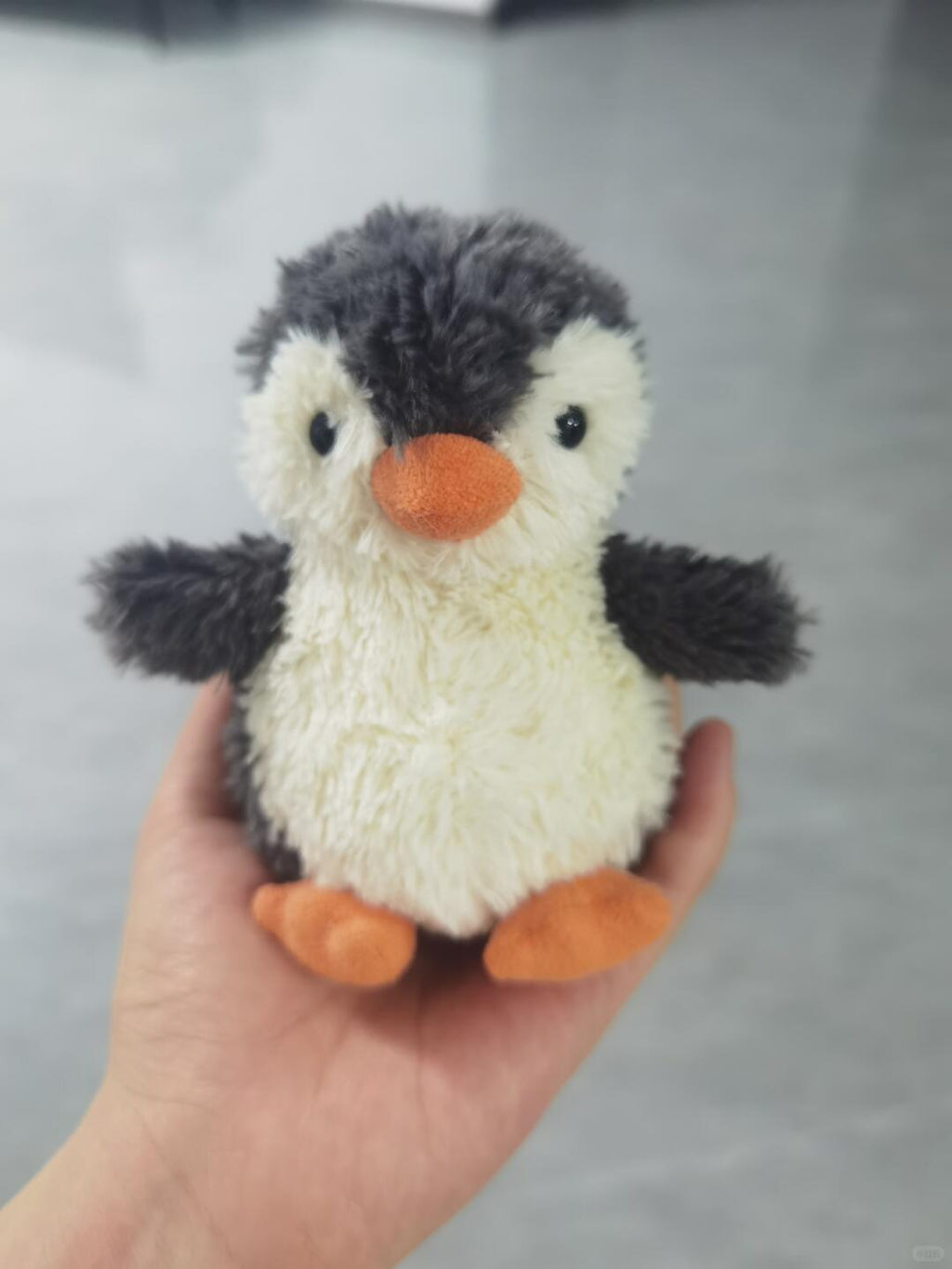 Finished Peanut Penguin plush made from the PDF sewing pattern, with rounded body and soft fleece texture