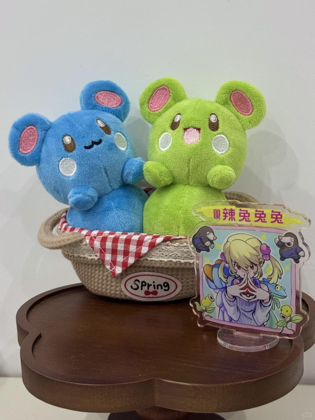 Two handmade Marill plush toys held together showing round body and large ears