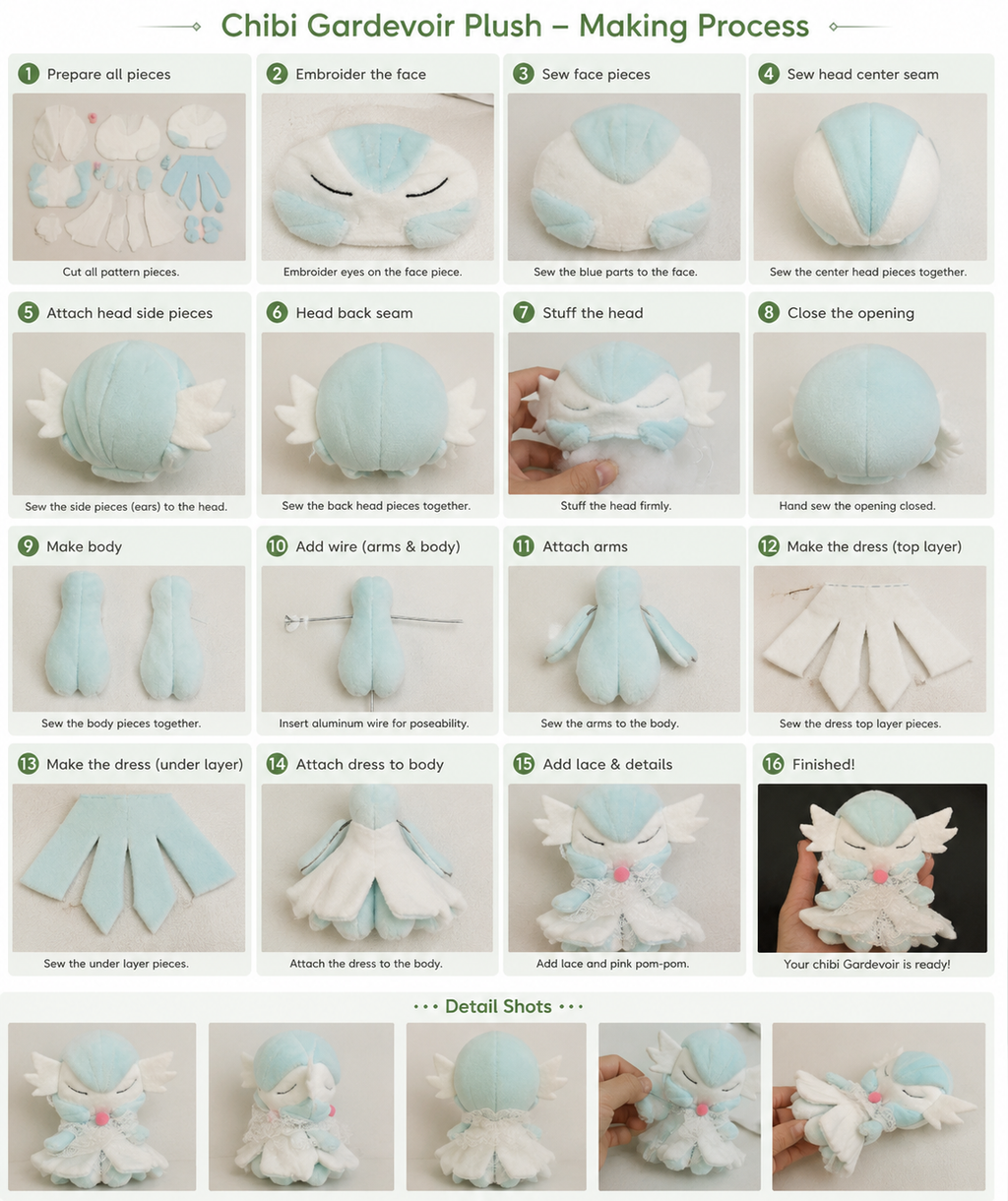 Chibi Gardevoir Plush Sewing Pattern PDF