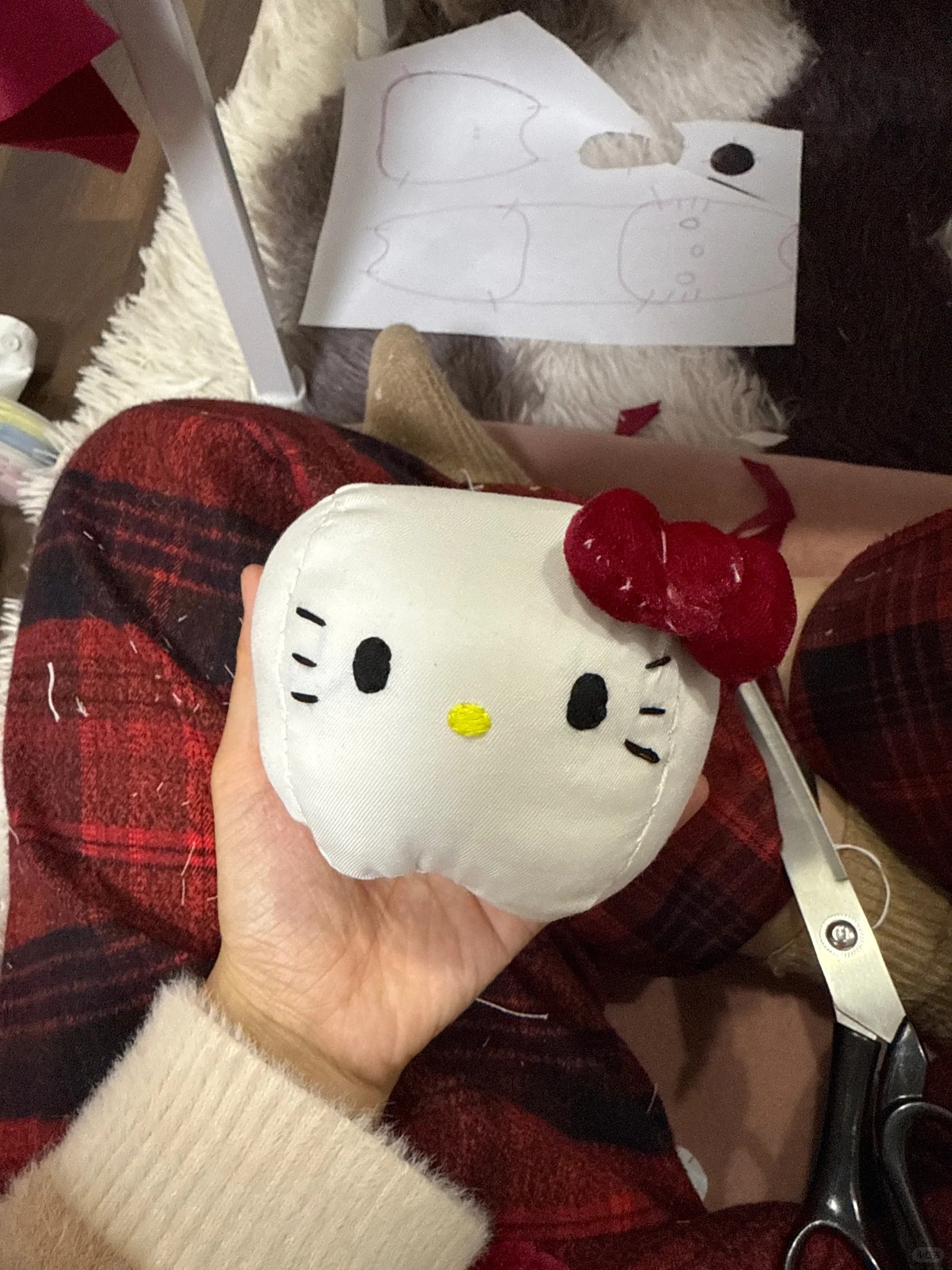 Kawaii Cat Plush Sewing Pattern PDF | Hello Kitty Inspired Round Chubby Cat Face | Sanrio Style Stuffed Toy | Beginner DIY | Instant Download