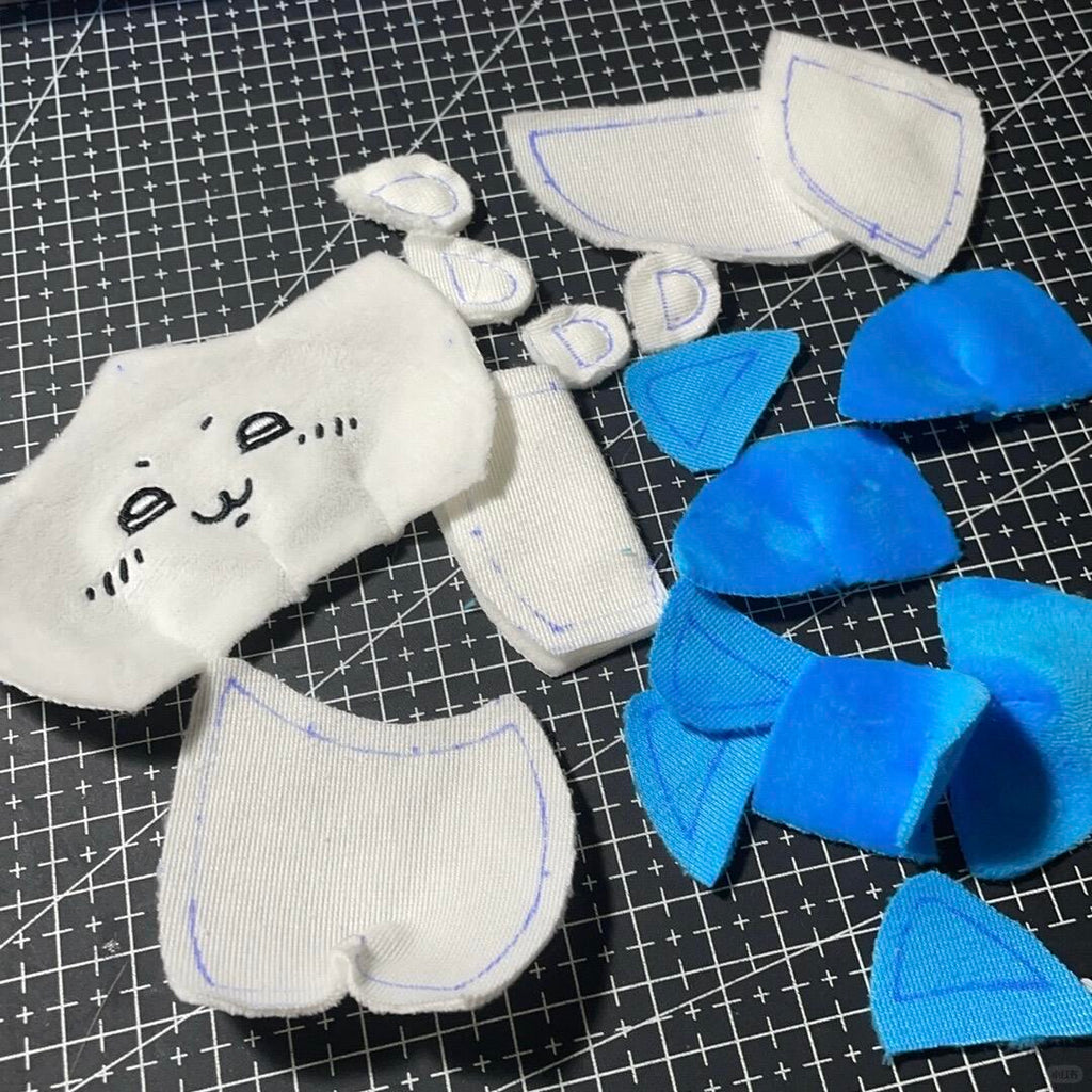 Cute handmade Hachiware plush made from a printable sewing pattern
