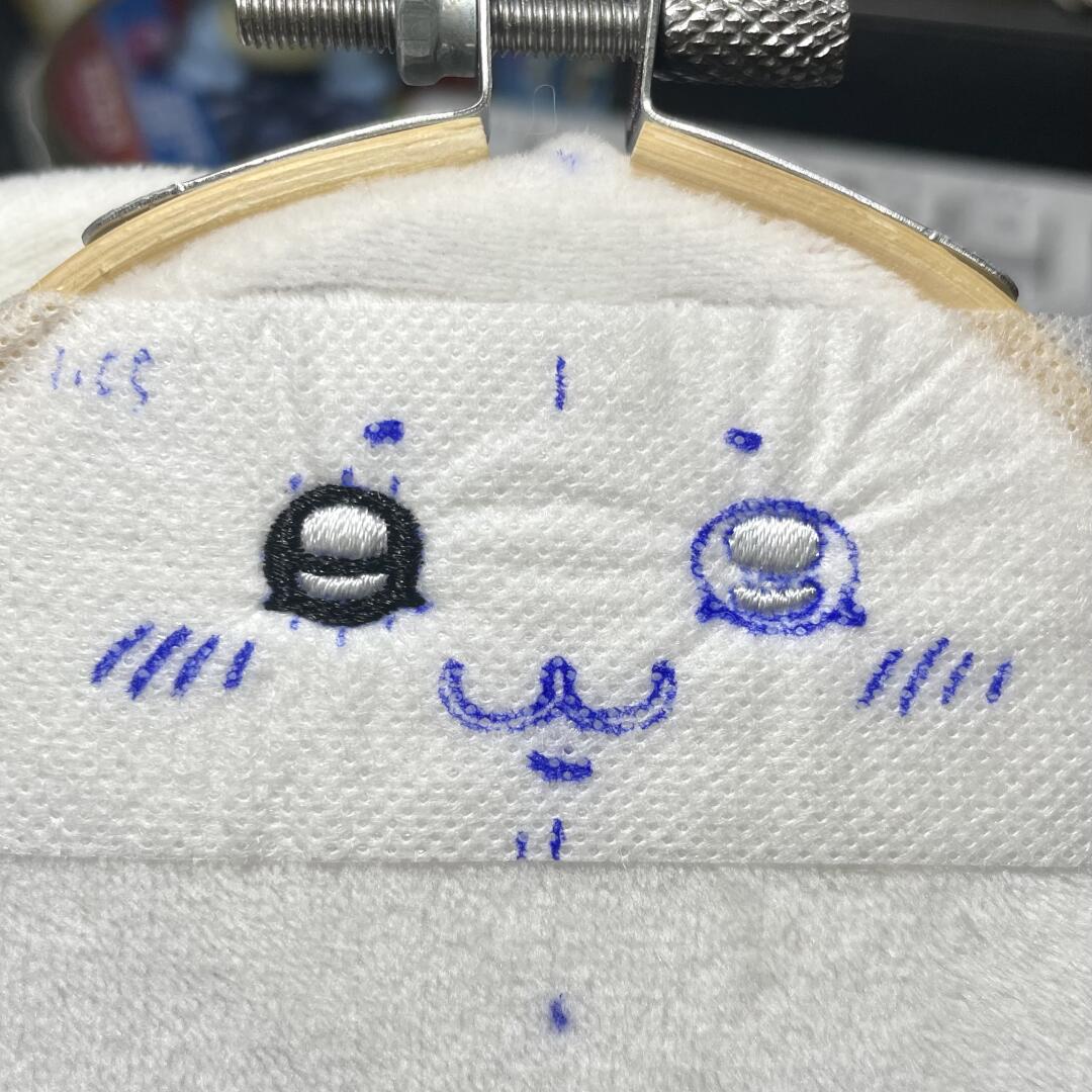 Hachiware plush sewing detail with embroidered face and soft fabric