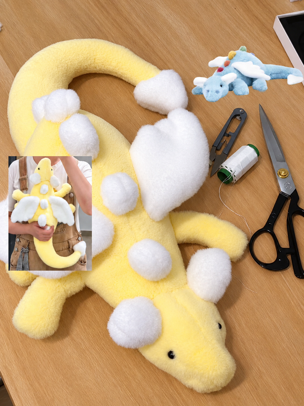 Sky Dragon sewing pattern PDF cover showing finished plush dragon project