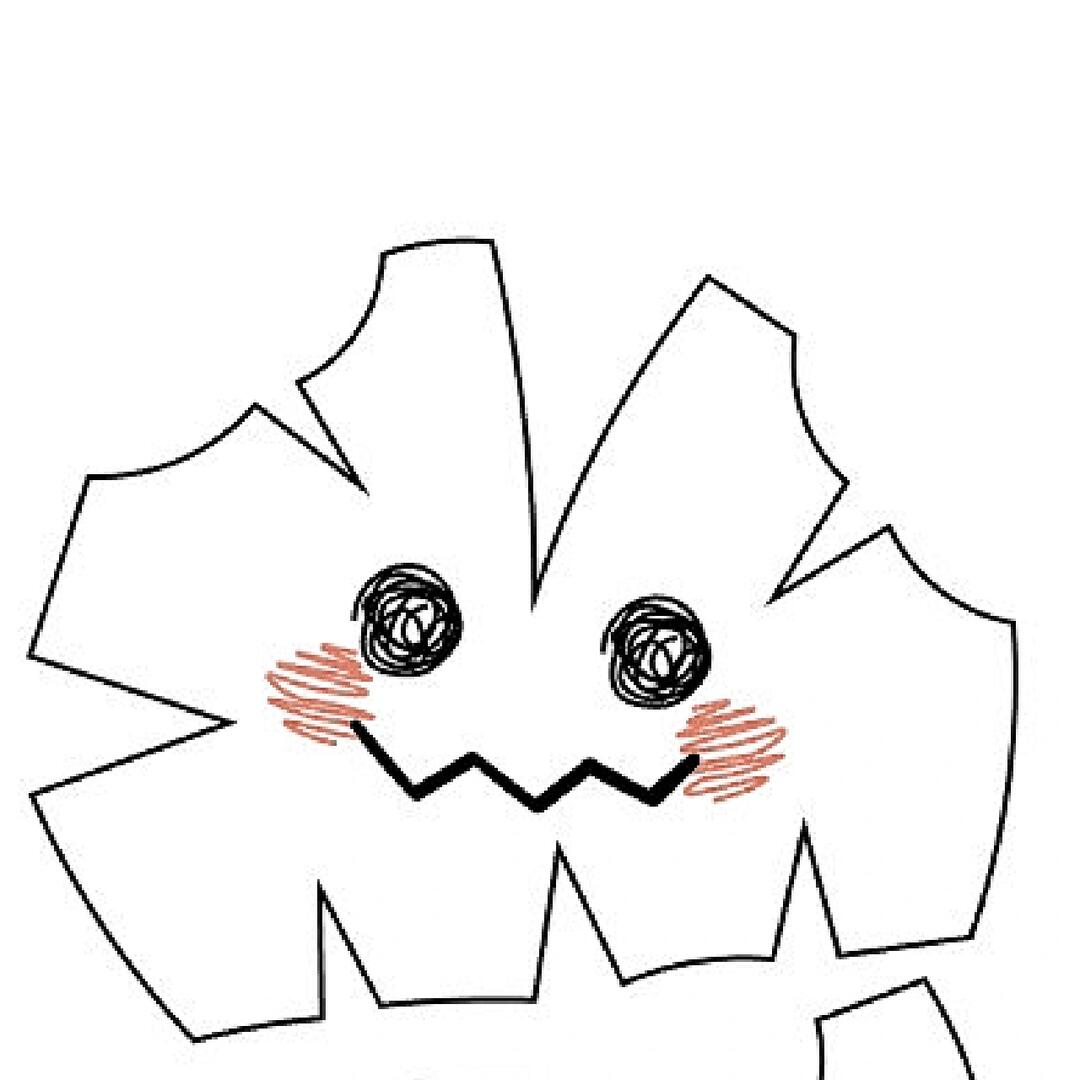 Mimikyu sewing pattern: Simple line drawing of a flower with a face on a white background