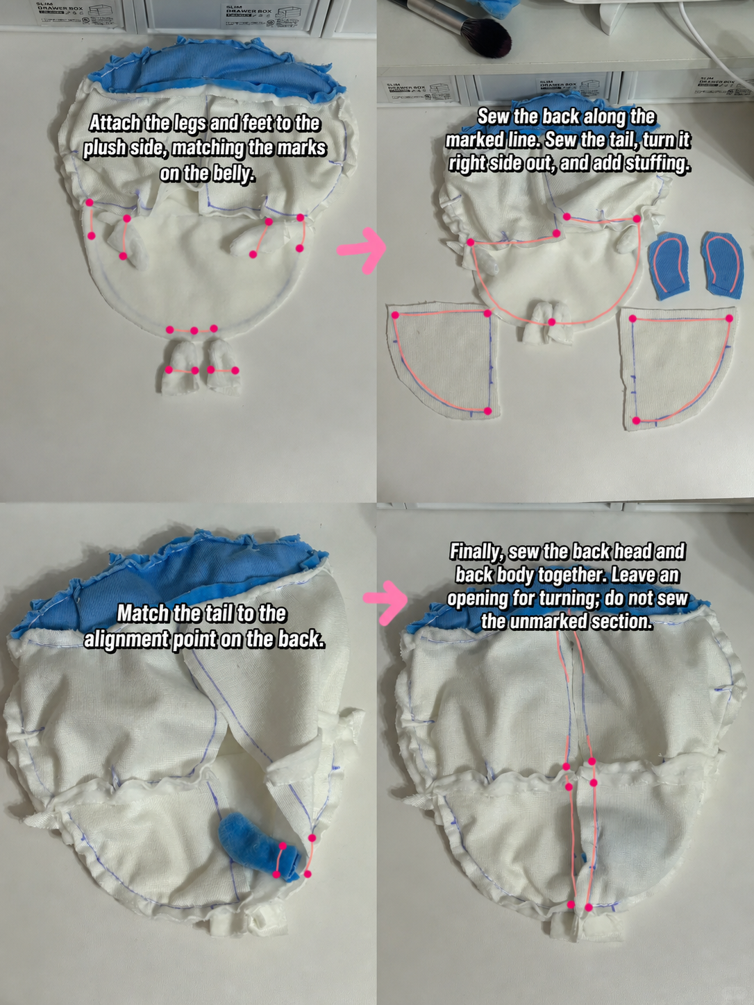 Hachiware plush final body and tail assembly tutorial