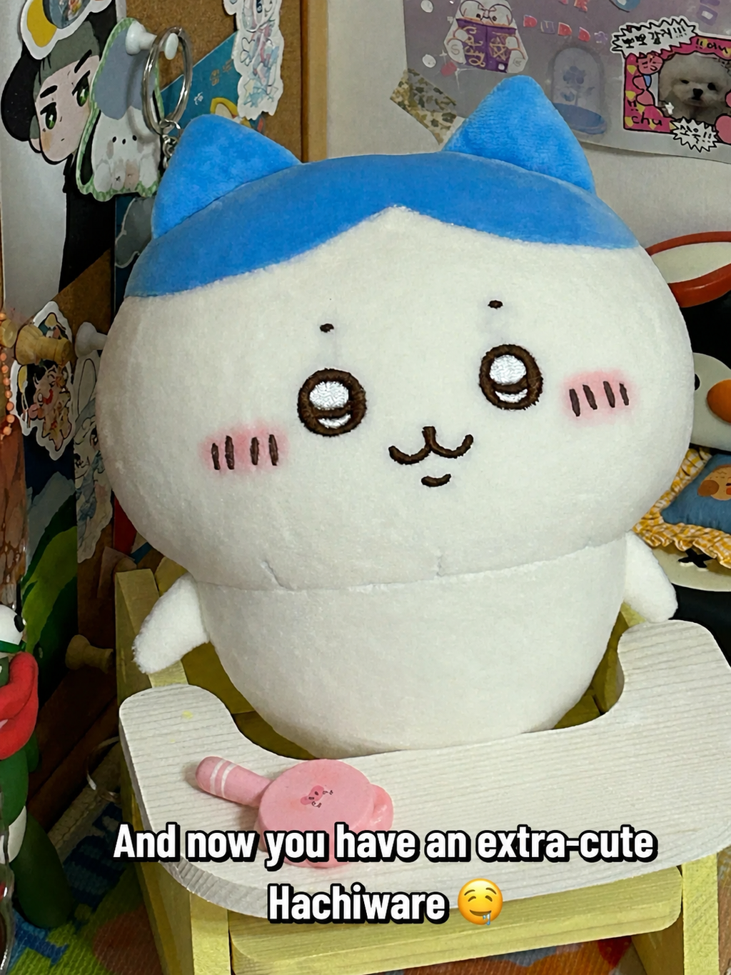 Finished handmade Hachiware plush sewing project