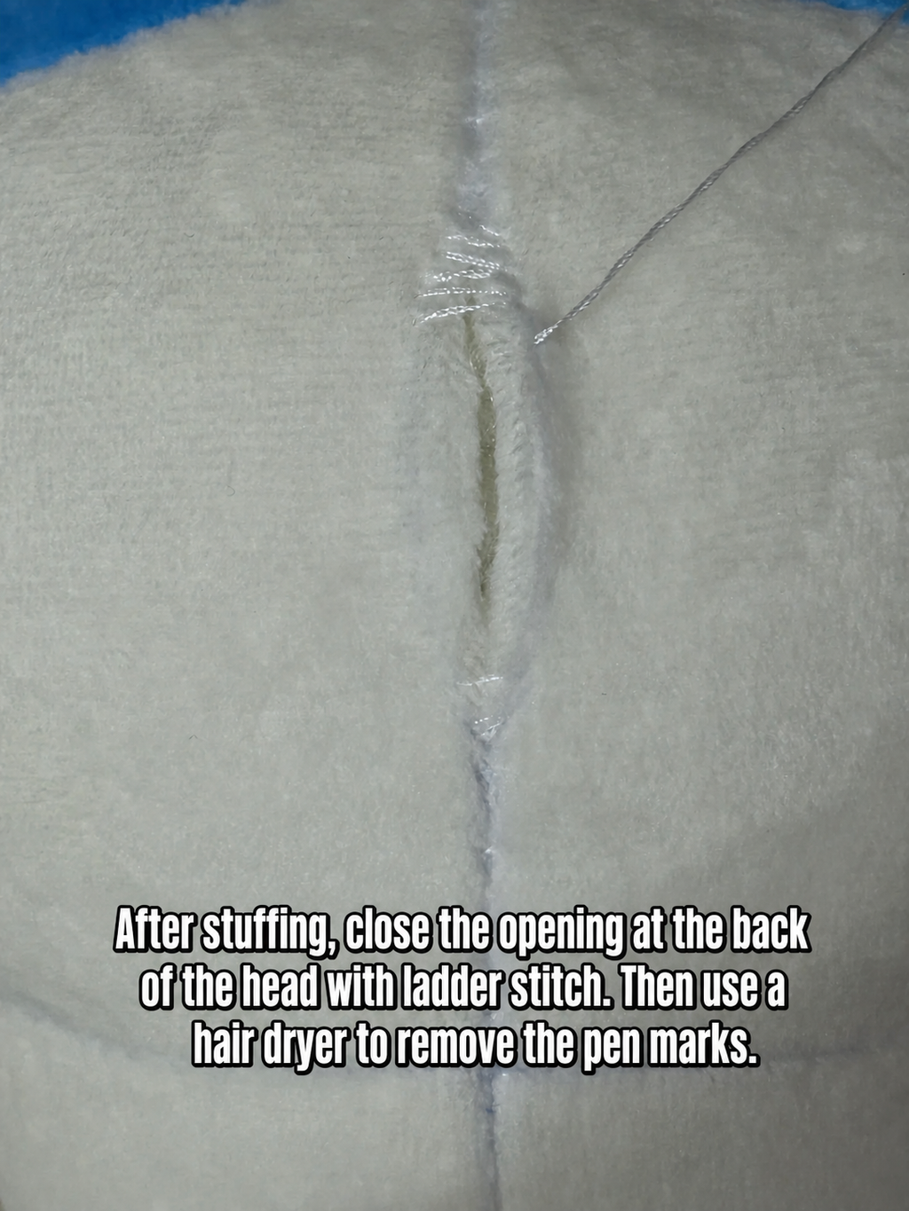Hachiware plush ladder stitch closing tutorial