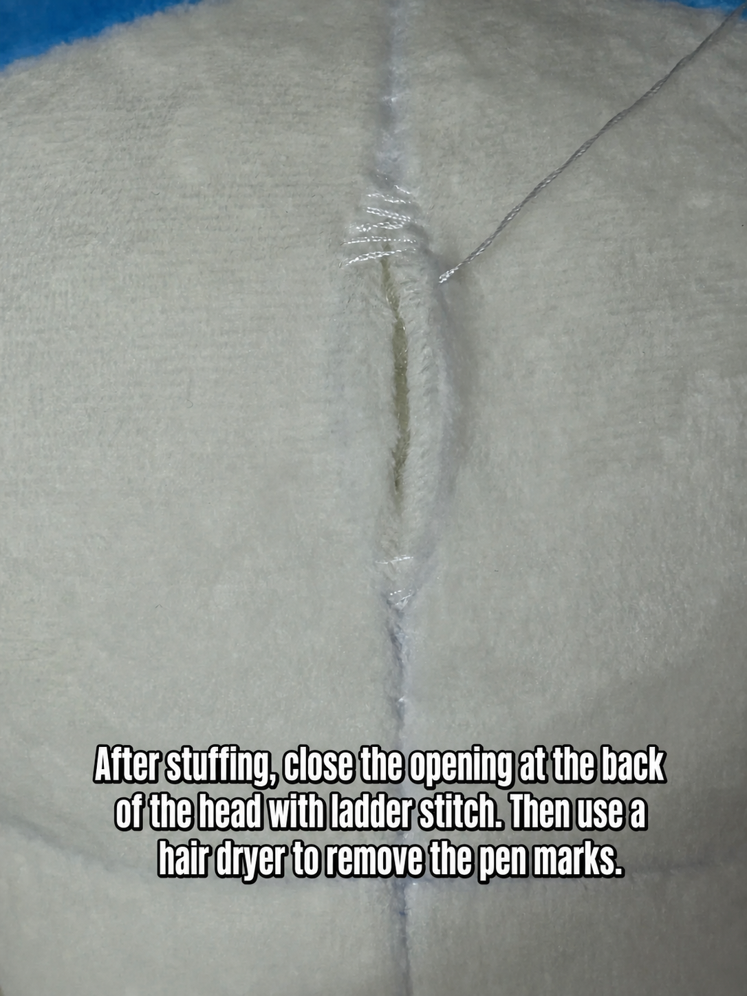 Hachiware plush ladder stitch closing tutorial