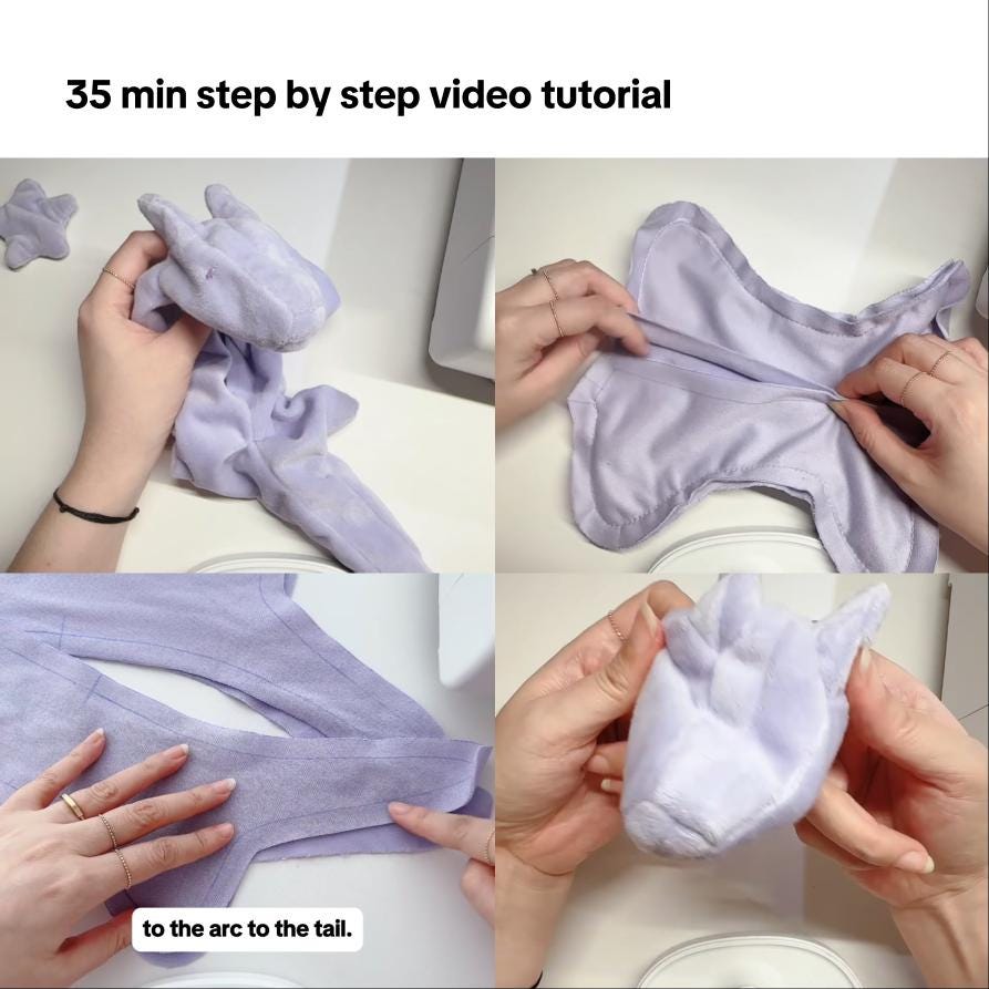 Stuffed Sleepy Dragon PDF Sewing Pattern Sky Dragon Sewing Patterns, Stuffed Toys Bagcharm Softies, Jellycat Lying Baby Dragon Plushie