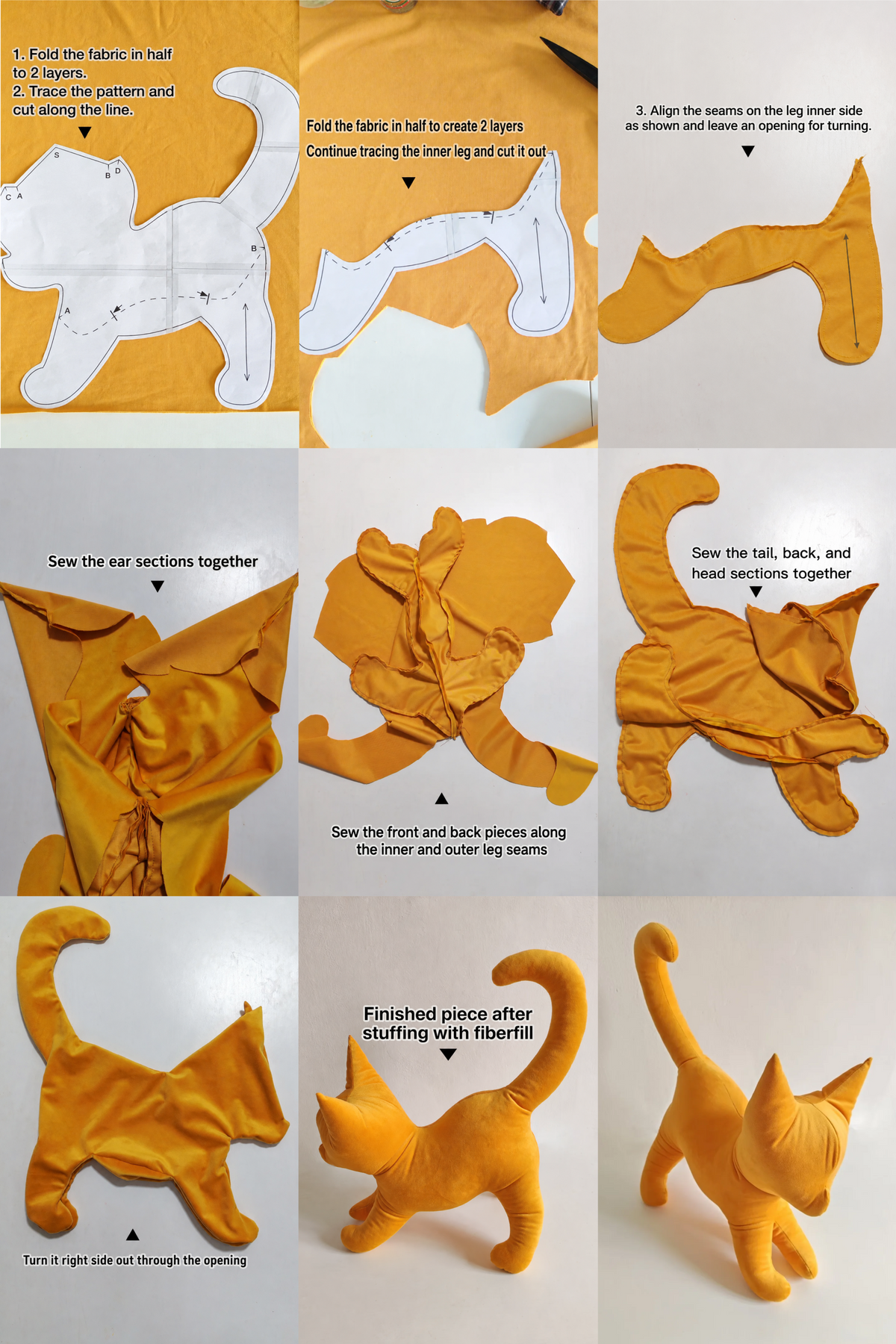 Cat Sewing Pattern PDF Stuffed Plush Cat Tutoria Beginner DIY Soft Toy 2 Size Instant Download