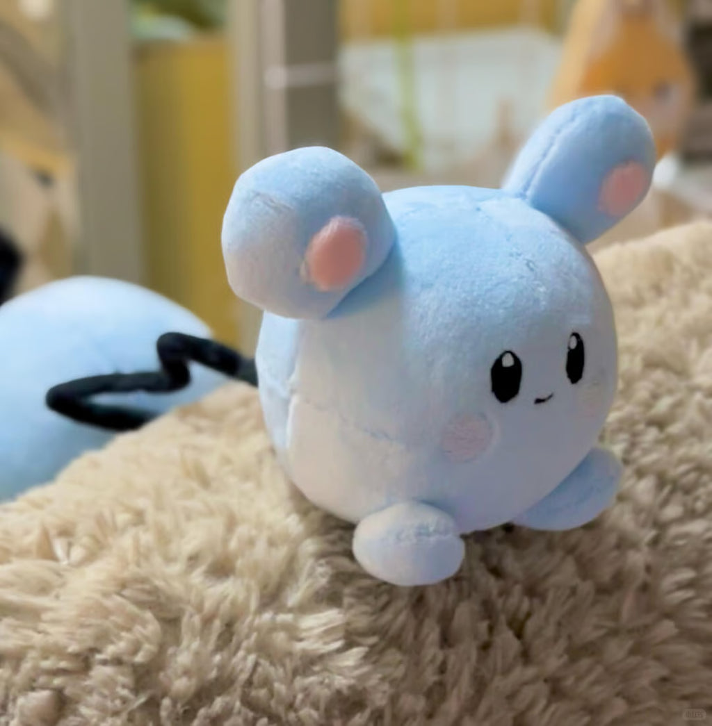 Handmade Marill plush with a round blue body and large circular ears