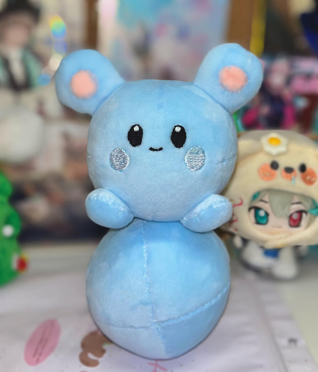 Kawaii Marill plush sewing project made from sky-blue minky fabric
