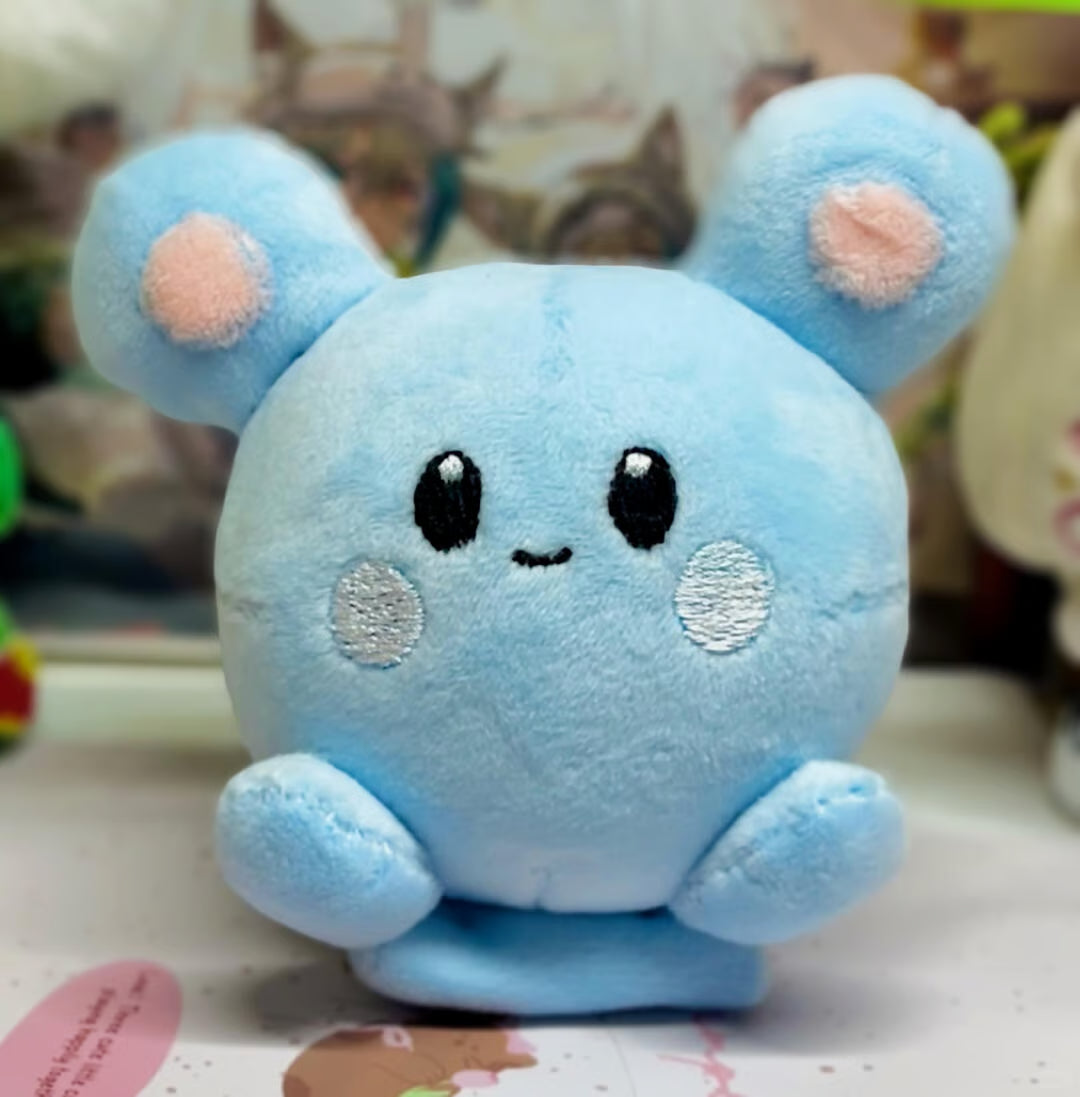 Finished Marill plush showing its round squishy two-sphere construction