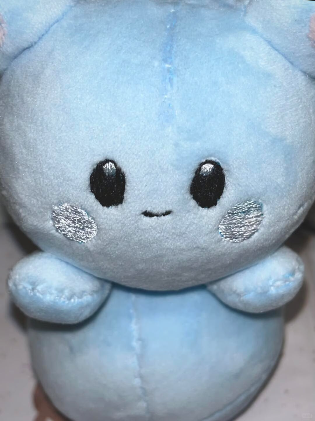 Handmade Marill soft toy with embroidered face and red ear details