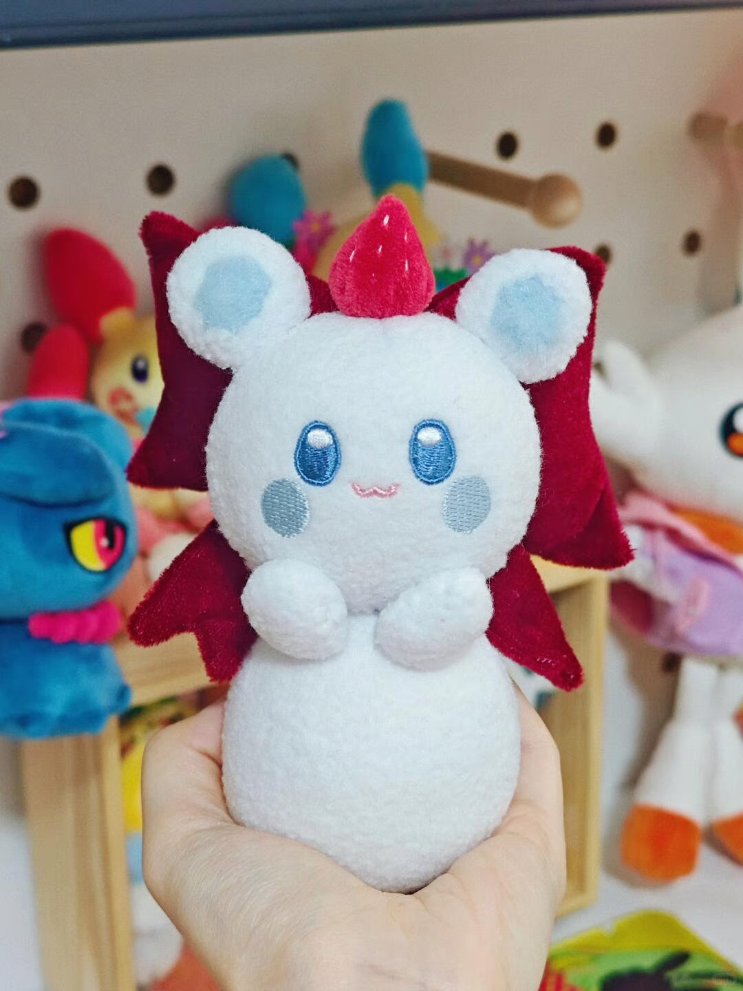Finished handmade Marill plush from the printable PDF sewing pattern
