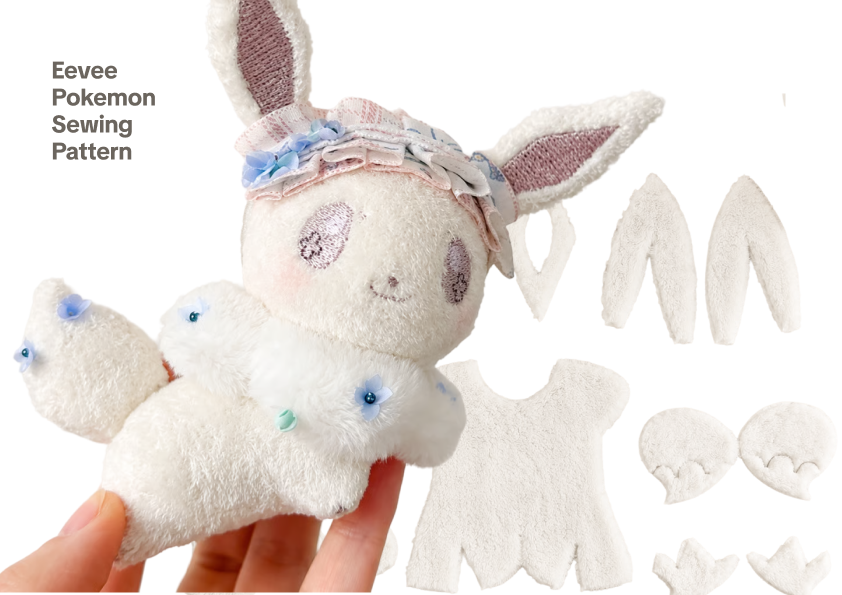Eevee Sewing Pattern PDF Kawaii Pokemon Plush Bag Charm Handmade Gift for Pokemon Lover and Cute Things to Sew Instant Download