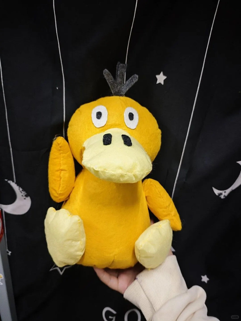 Handmade yellow Psyduck plush with wings and feet