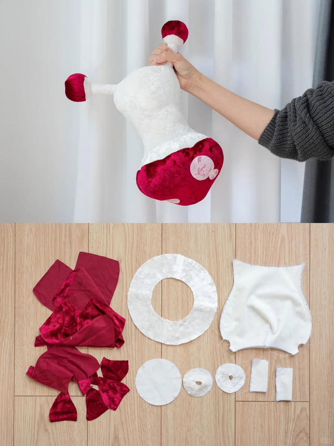 Walking mushroom fantasy plush sewing project in soft fabric