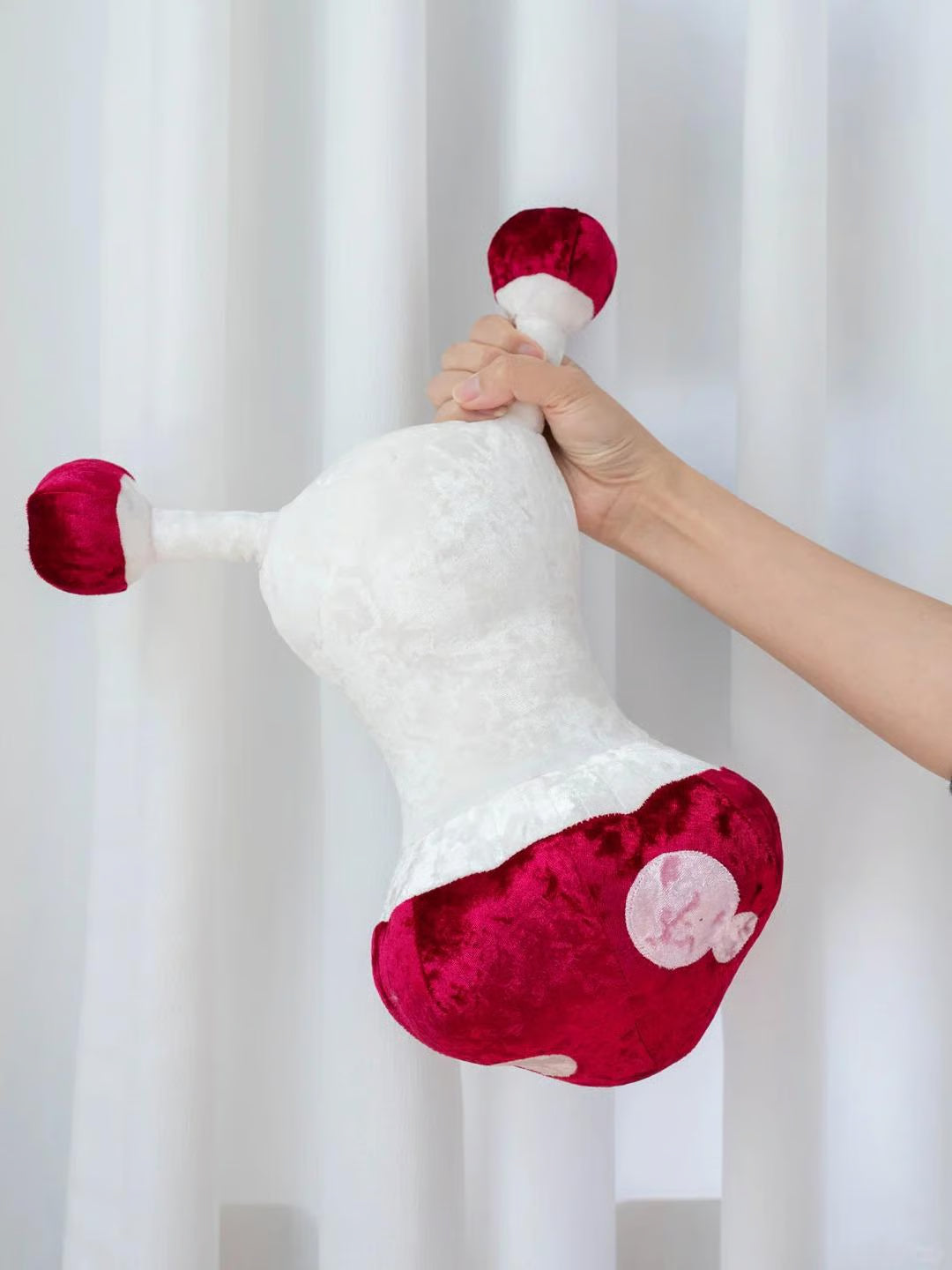 Walking mushroom plush pattern shown in multiple finished sizes
